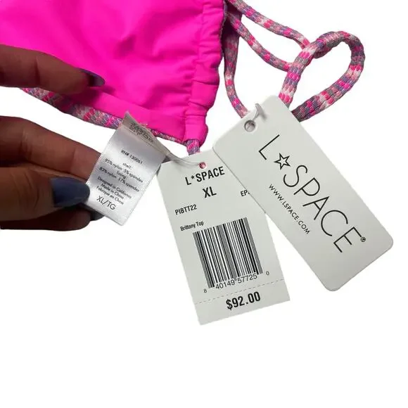 L*SPACE Brittany Top Lennox Bottom Classic Bikini Electric Pique Stripe XL NEW - Picture 12 of 13